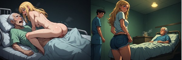 Foto 5 do Conto erotico: Sabrina na casa do avô moribundo: Sexo, herança e silêncio na cama e na frente do velho.