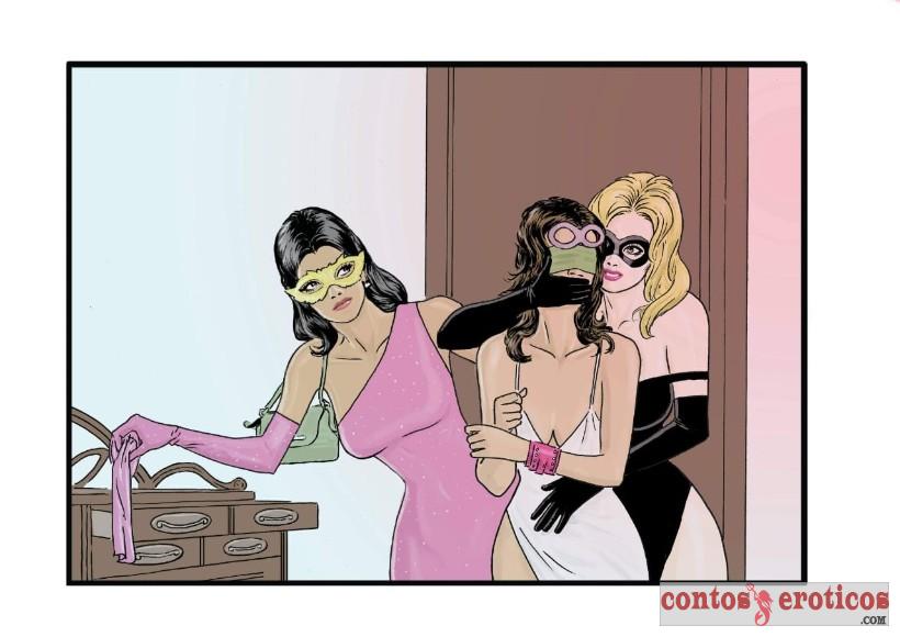 Quadrinho Erotico À mercê de duas mascaradas Imagem 9